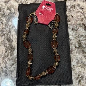 Charming Charlie Amber and Gold Statement Necklace